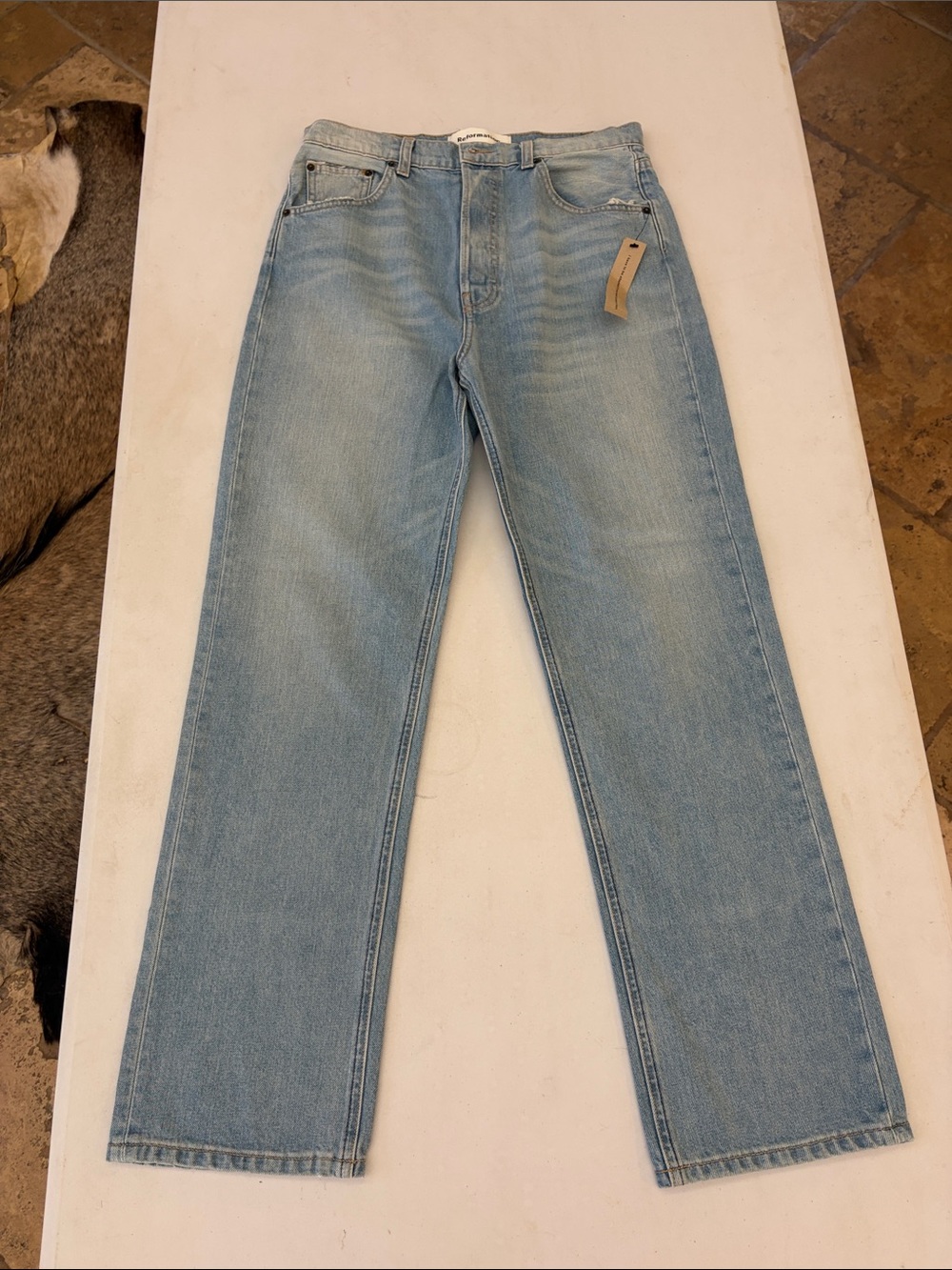 Reformation Light Blue Straight-Leg Jeans